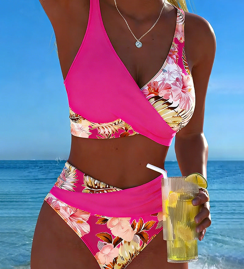 Lorena - Virágmintás bikini kontrasztos kivágással