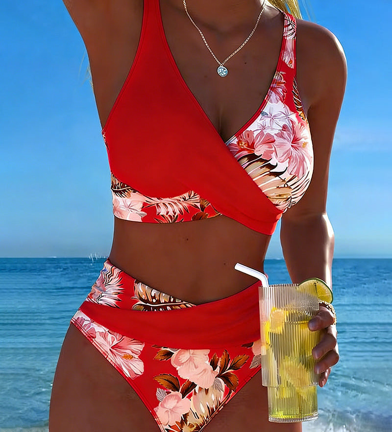 Lorena - Virágmintás bikini kontrasztos kivágással