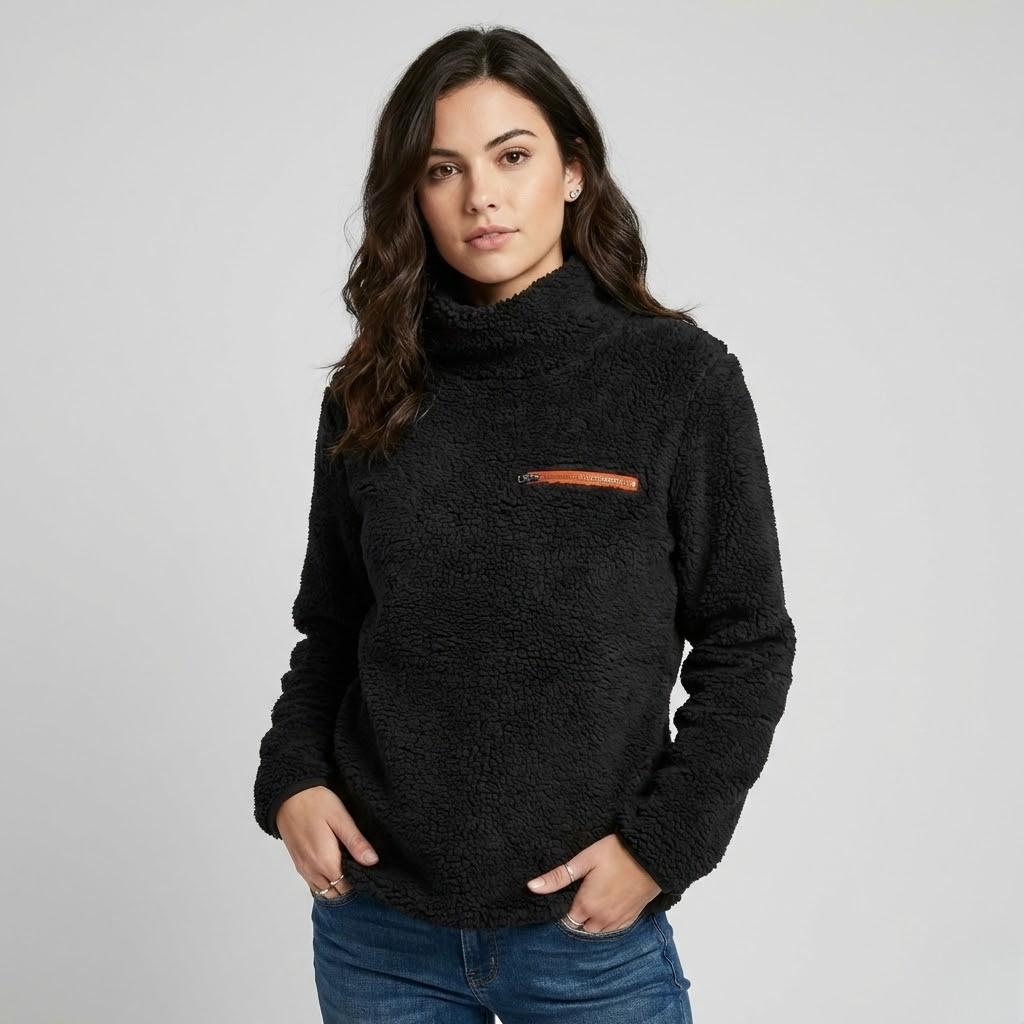 Puha fleece pulóver cipzáros zsebbel
