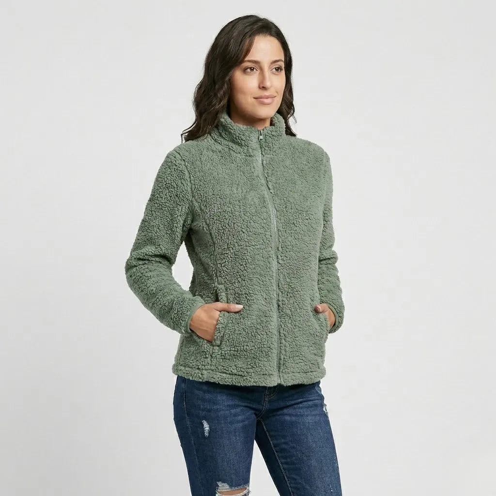 Városi stílusú, magas galléros fleece dzseki