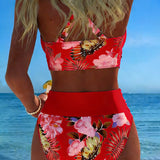 Lorena - Virágmintás bikini kontrasztos kivágással