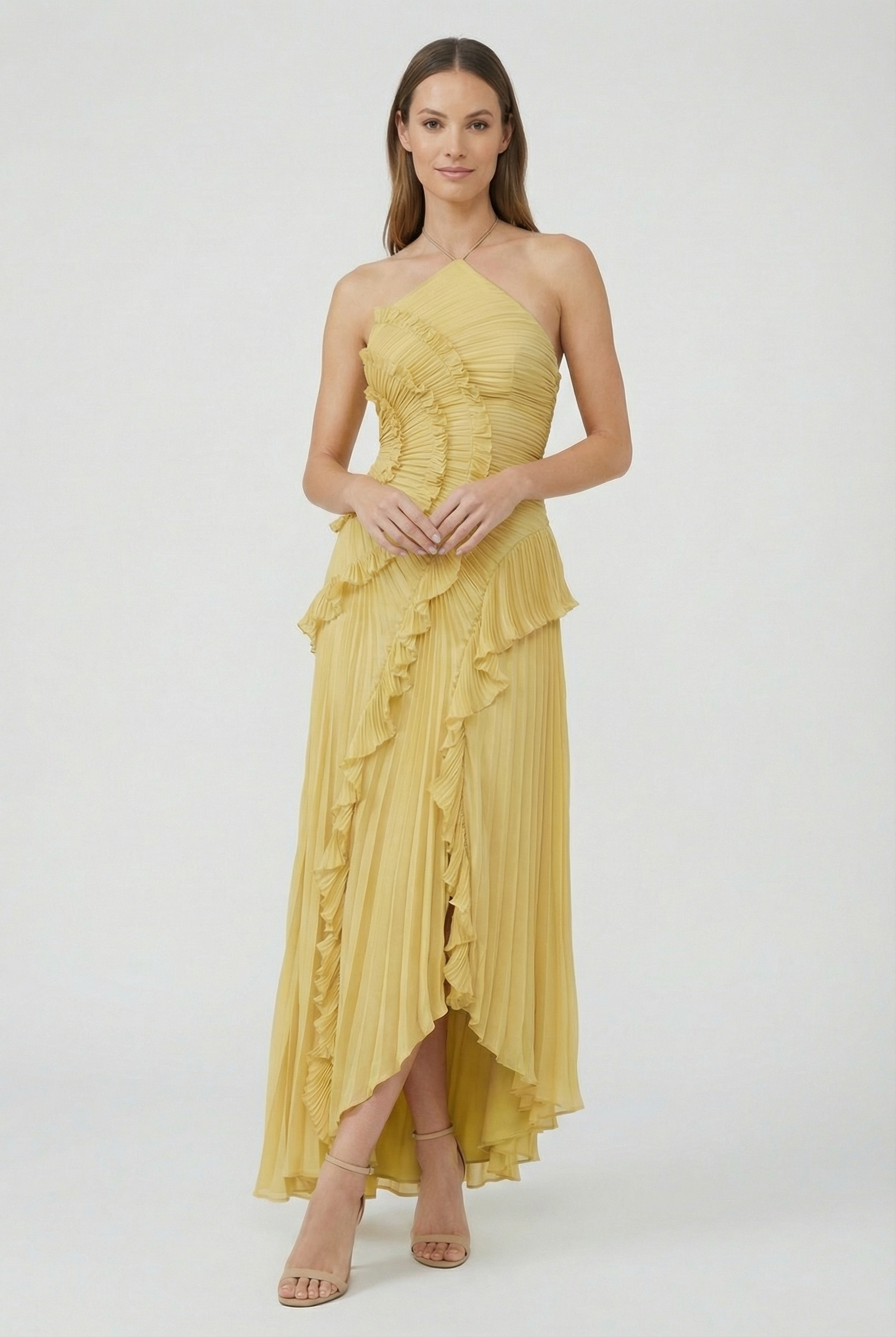 Bibiána | Aszimmetrikus plisszírozott maxi ruha