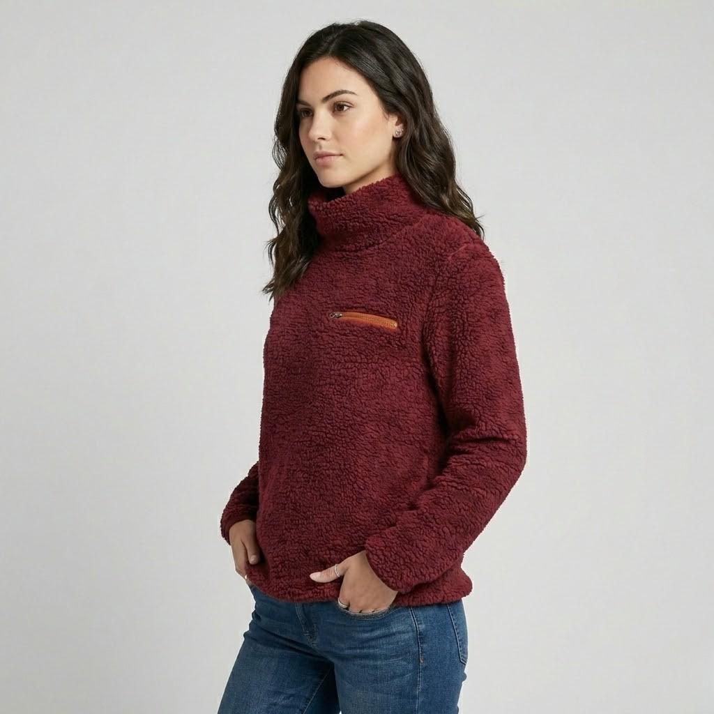 Puha fleece pulóver cipzáros zsebbel