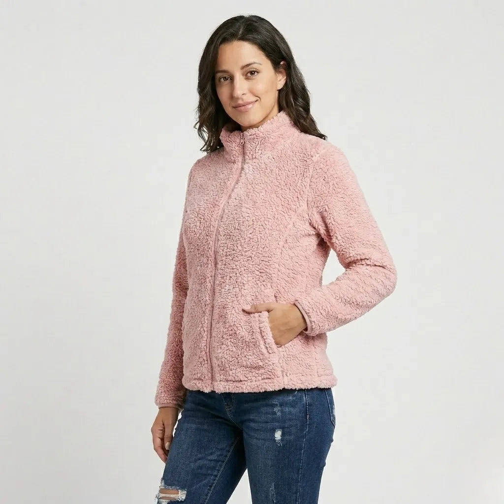 Városi stílusú, magas galléros fleece dzseki