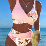 Lorena - Virágmintás bikini kontrasztos kivágással