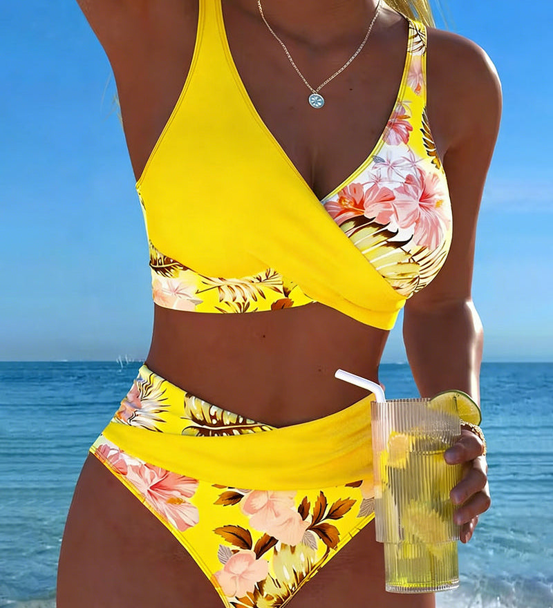 Lorena - Virágmintás bikini kontrasztos kivágással