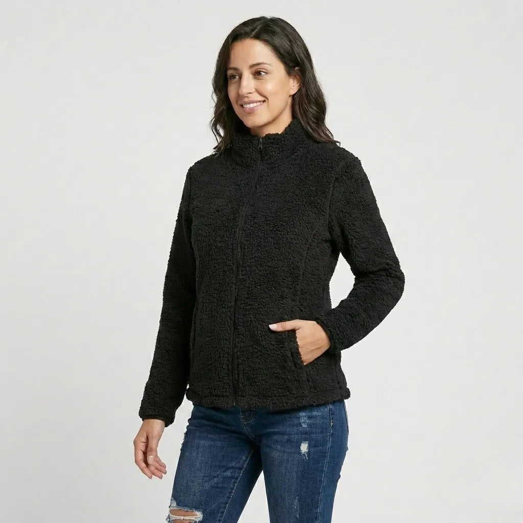 Városi stílusú, magas galléros fleece dzseki