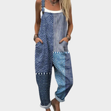 Ľubinka | Kék patchwork overall csíkokkal és pöttyökkel