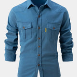 Denim keverék ing - Gombos