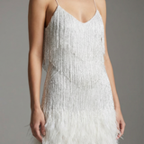 Uršula | Csillogó mini ruha tollas szegéllyel