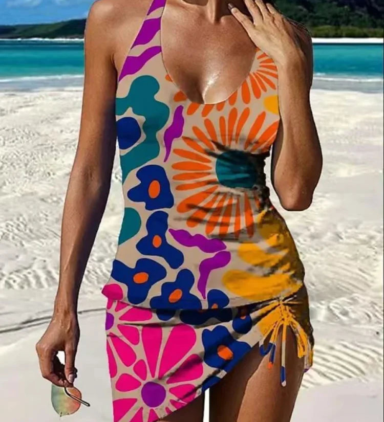 Filipa - Virágmintás tankini rövidnadrággal, lapos has hatással