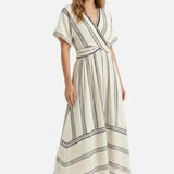 Imelda | Csíkos maxi ruha V-nyakkal